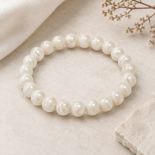 asta-Acetate Beaded Bracelet  Moon White Jade Glow-8mm-0234