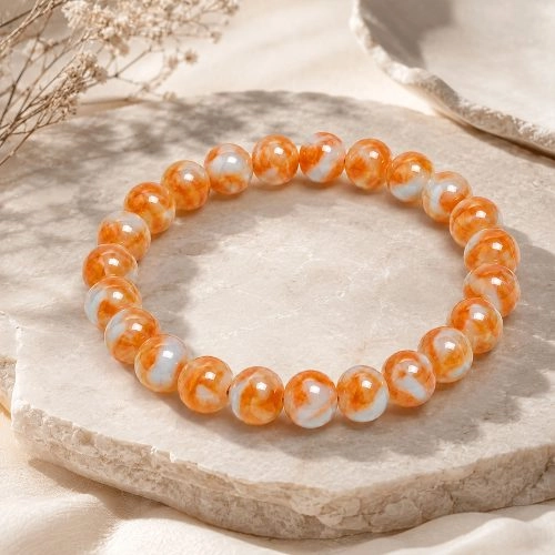 asta-Acetate Beaded Bracelet  Vanilla Tangerine Drift-8mm-0237