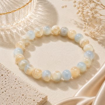 asta-Acetate Beaded Bracelet  Polar Ice & Ivory Pearl Swirl-8mm-0239