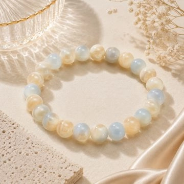 asta-Acetate Beaded Bracelet  Polar Ice & Ivory Pearl Swirl-8mm-0239