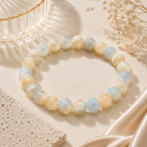 asta-Acetate Beaded Bracelet  Polar Ice & Ivory Pearl Swirl-8mm-0239