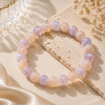 asta-Acetate Beaded Bracelet  Lavender Cream Quartz Swirl-8mm-0240
