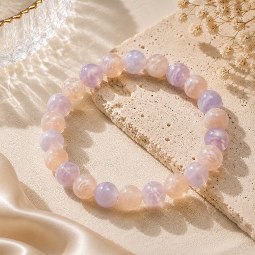 asta-Acetate Beaded Bracelet  Lavender Cream Quartz Swirl-8mm-0240