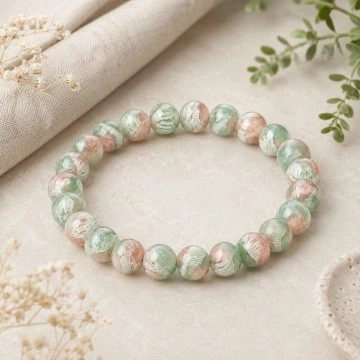 asta-Acetate Beaded Bracelet  Mint Sakura Veil-8mm-0241