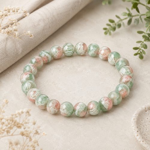 asta-Acetate Beaded Bracelet  Mint Sakura Veil-8mm-0241