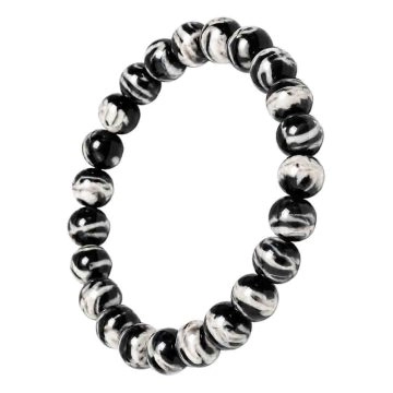 asta-Acetate Beaded Bracelet  Obsidian Ink Matrix-8mm-0242