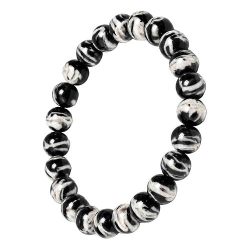 asta-Acetate Beaded Bracelet  Obsidian Ink Matrix-8mm-0242