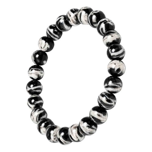 asta-Acetate Beaded Bracelet  Obsidian Ink Matrix-8mm-0242