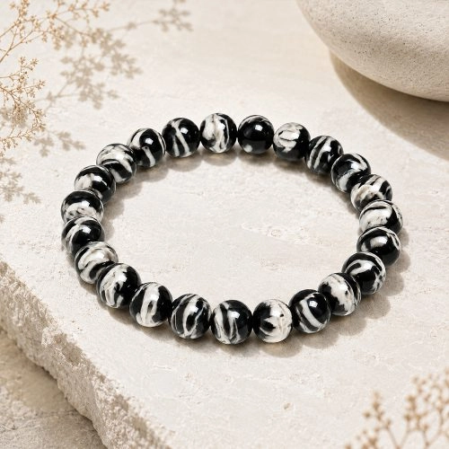 asta-Acetate Beaded Bracelet  Obsidian Ink Matrix-8mm-0242