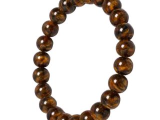 asta-Acetate Beaded Bracelet  Gilded Amber & Obsidian Swirl-8mm-0245