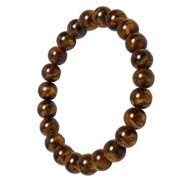 asta-Acetate Beaded Bracelet  Gilded Amber & Obsidian Swirl-8mm-0245