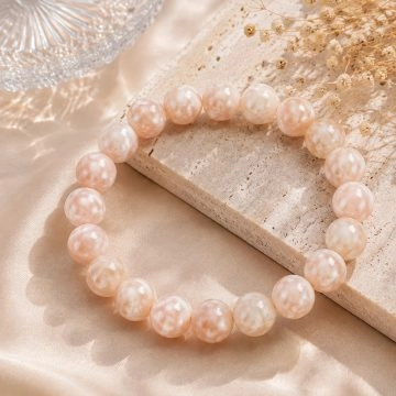 asta-Acetate Beaded Bracelet  Apricot Pearl Mosaic-8mm-0246