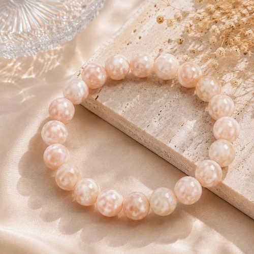 asta-Acetate Beaded Bracelet  Apricot Pearl Mosaic-8mm-0246