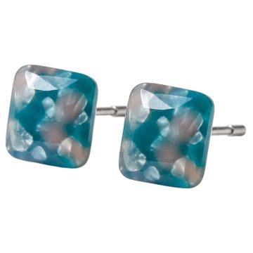 asta-Acetate Earrings Teal Ice-Crush Swirl-0305
