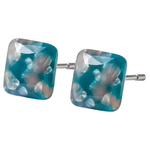 asta-Acetate Earrings Teal Ice-Crush Swirl-0305
