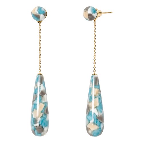 asta-Acetate Earrings Icelandic Teal & Granite Swirl-0502