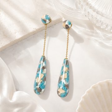 asta-Acetate Earrings Icelandic Teal & Granite Swirl-0502