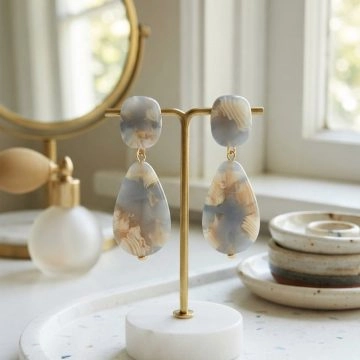 asta-Acetate Earrings Polar Ice & Ivory Pearl Swirl-0702