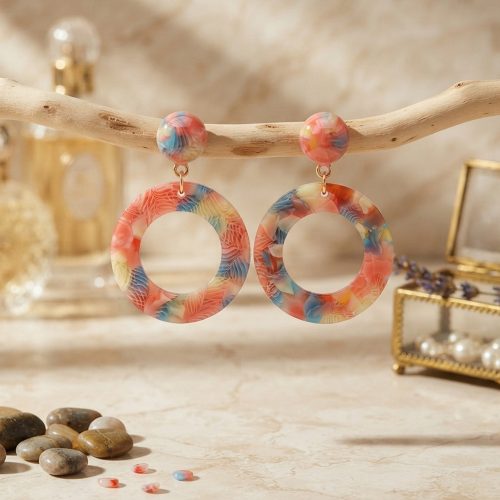 asta-Acetate Earrings Rainbow Opal Matrix-0802