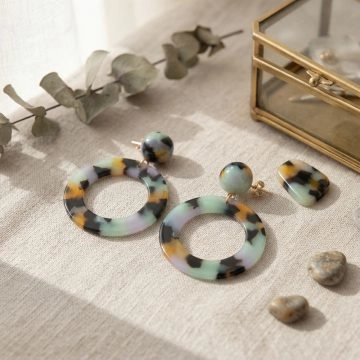 asta-Acetate Earrings Neon Rainbow Obsidian Swirl-0803