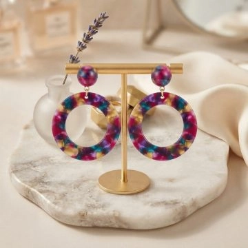asta-Acetate Earrings Multicolor Opal Nebula Swirl-0804
