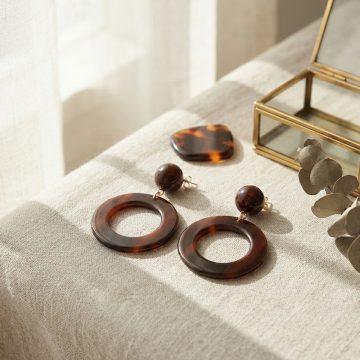 asta-Acetate Earrings Agarwood Amber Grain-0806