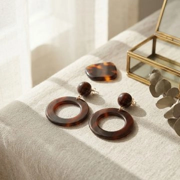 asta-Acetate Earrings Agarwood Amber Grain-0806