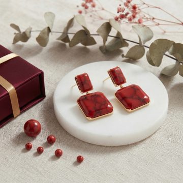asta-Acetate Earrings Scarlet Lava Stone-0905