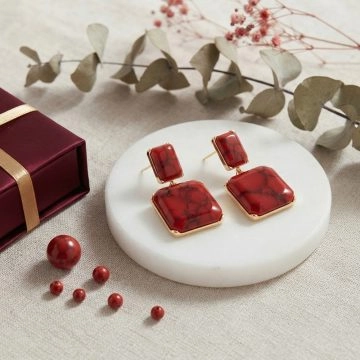 asta-Acetate Earrings Scarlet Lava Stone-0905