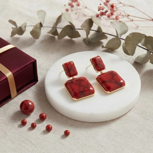 asta-Acetate Earrings Scarlet Lava Stone-0905