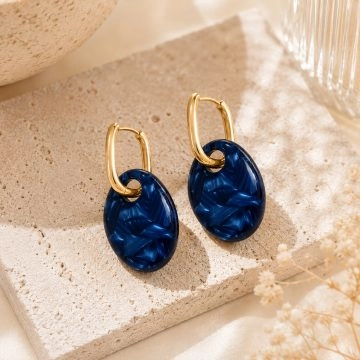 asta-Acetate Earrings Indigo Satin Veil-1005