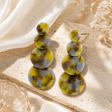 asta-Acetate Earrings Olive Silver Mosaic-1107