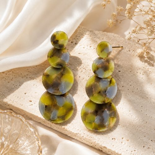 asta-Acetate Earrings Olive Silver Mosaic-1107