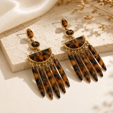 asta-Acetate Earrings Antique Amber Tortoise-1201