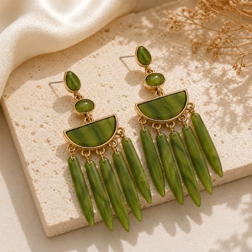 asta-Acetate Earrings Deep Oak Moss Swirl-1203