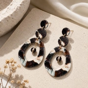 asta-Acetate Earrings Obsidian Alabaster Drift-1301