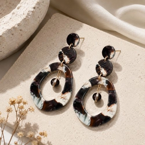 asta-Acetate Earrings Obsidian Alabaster Drift-1301