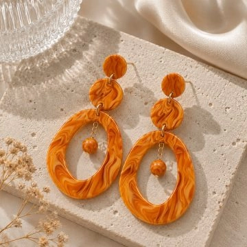 asta-Acetate Earrings Amber Satin Swirl-1304