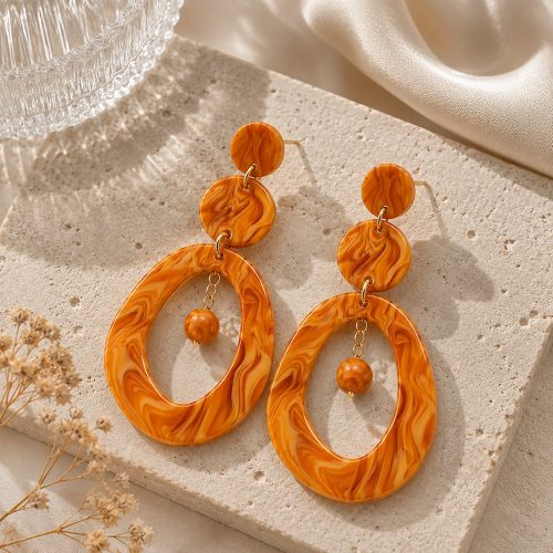 asta-Acetate Earrings Amber Satin Swirl-1304