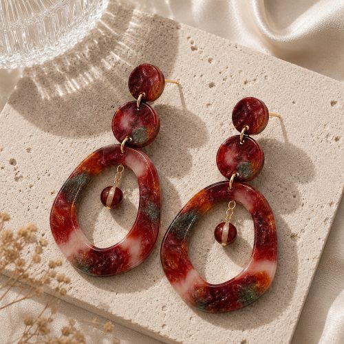 asta-Acetate Earrings Volcanic Amber Swirl-1305