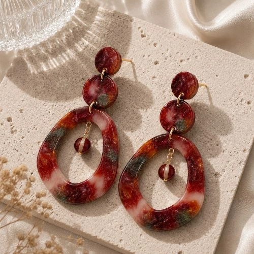 asta-Acetate Earrings Volcanic Amber Swirl-1305