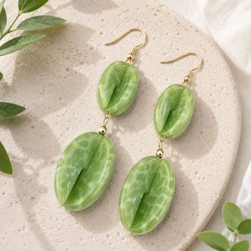 asta-Acetate Earrings Lime Obsidian Matrix-2001