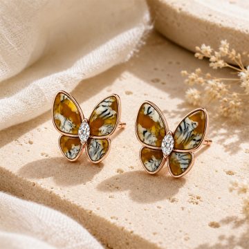 asta-Acetate Earrings Gilded Tiger Striped Amber Swirl-2901