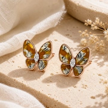 asta-Acetate Earrings Gilded Tiger Striped Amber Swirl-2901