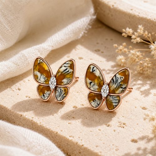 asta-Acetate Earrings Gilded Tiger Striped Amber Swirl-2901