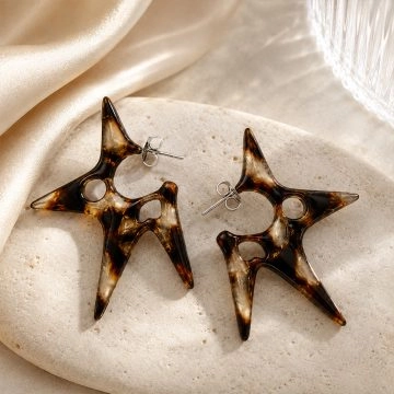 asta-Acetate Earrings Gilded Obsidian Amber-3701