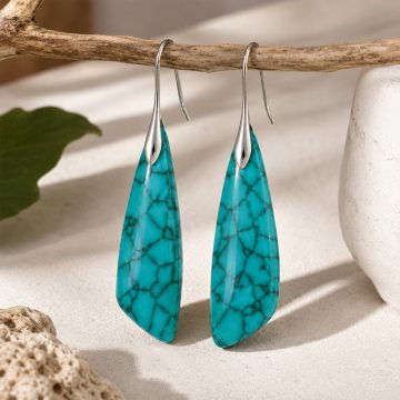 asta-Acetate Earrings Turquoise Obsidian Wave-4401