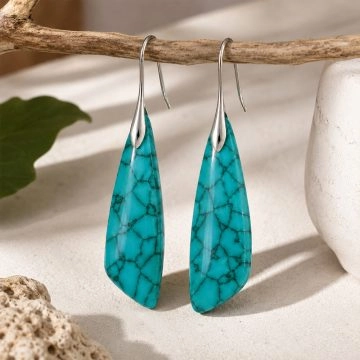 asta-Acetate Earrings Turquoise Obsidian Wave-4401